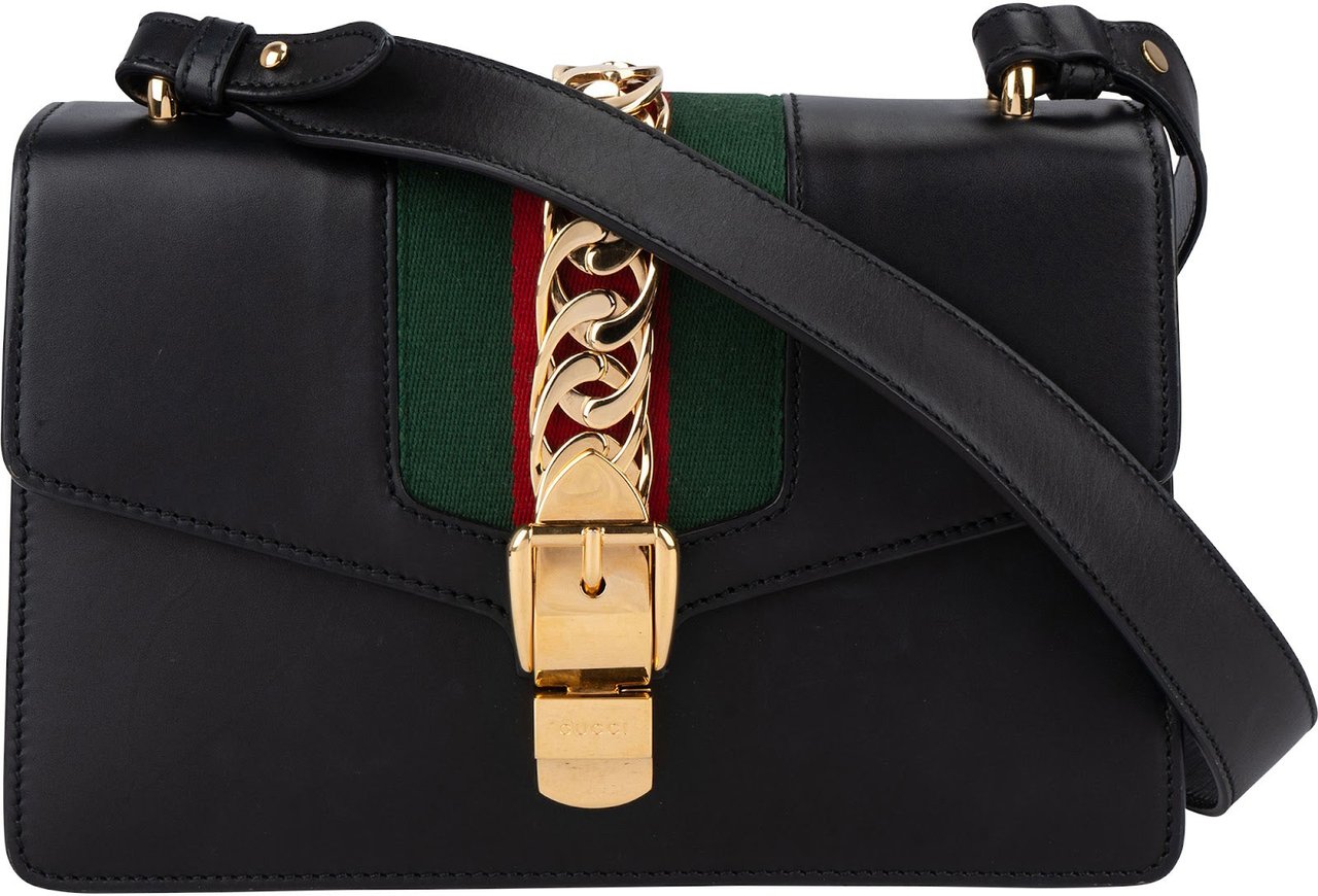 Gucci Black Leather Medium Sylvie Shoulder Bag Zwart