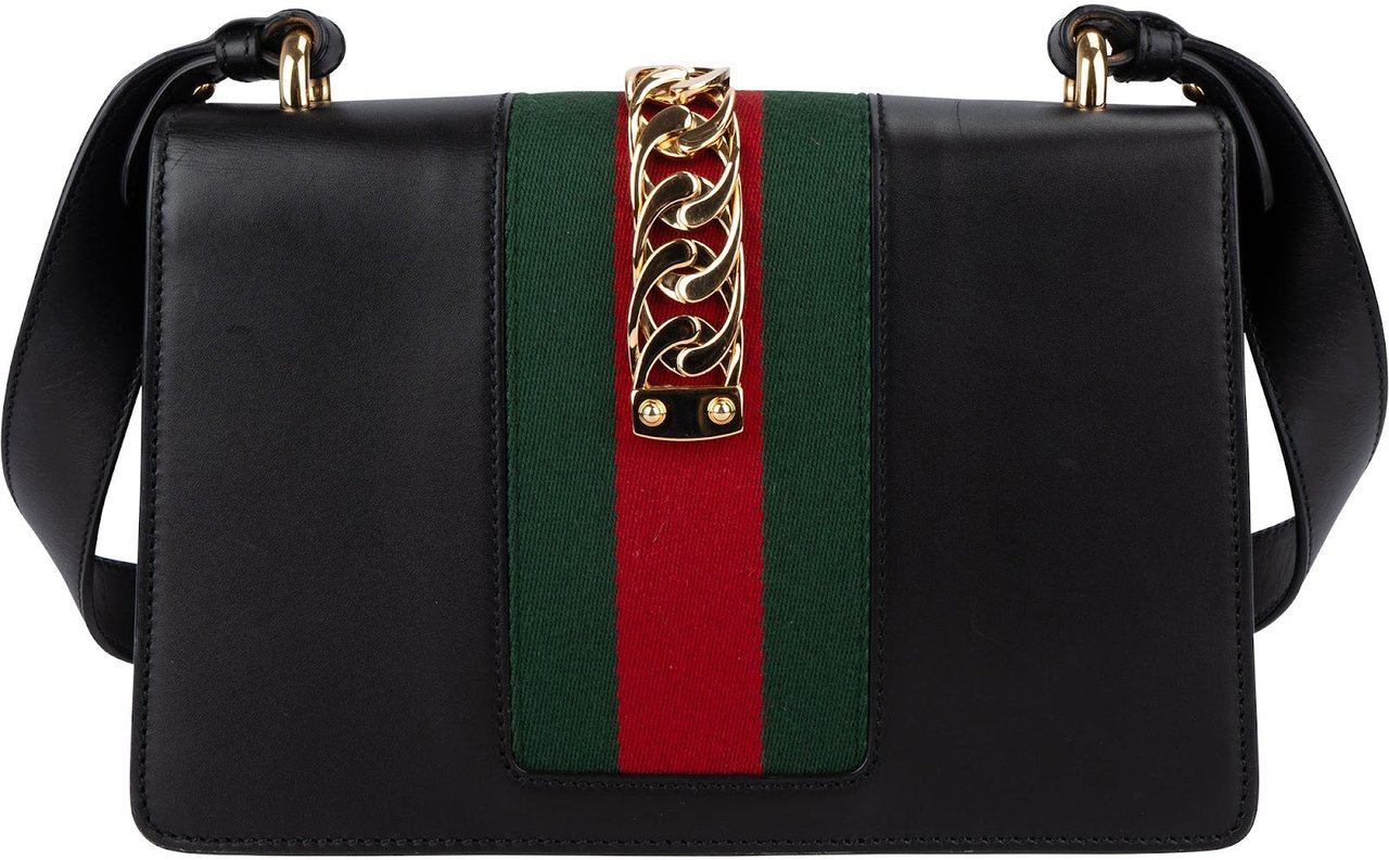 Gucci Black Leather Medium Sylvie Shoulder Bag Zwart