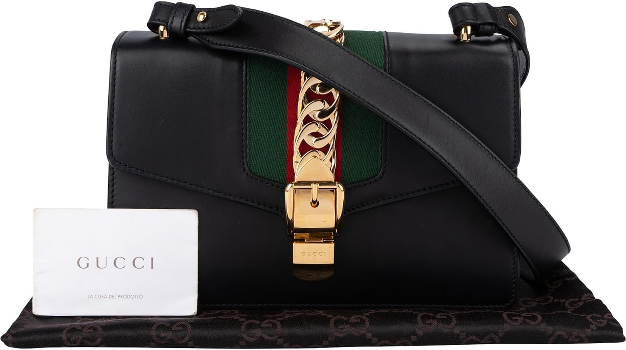Gucci Black Leather Medium Sylvie Shoulder Bag Zwart