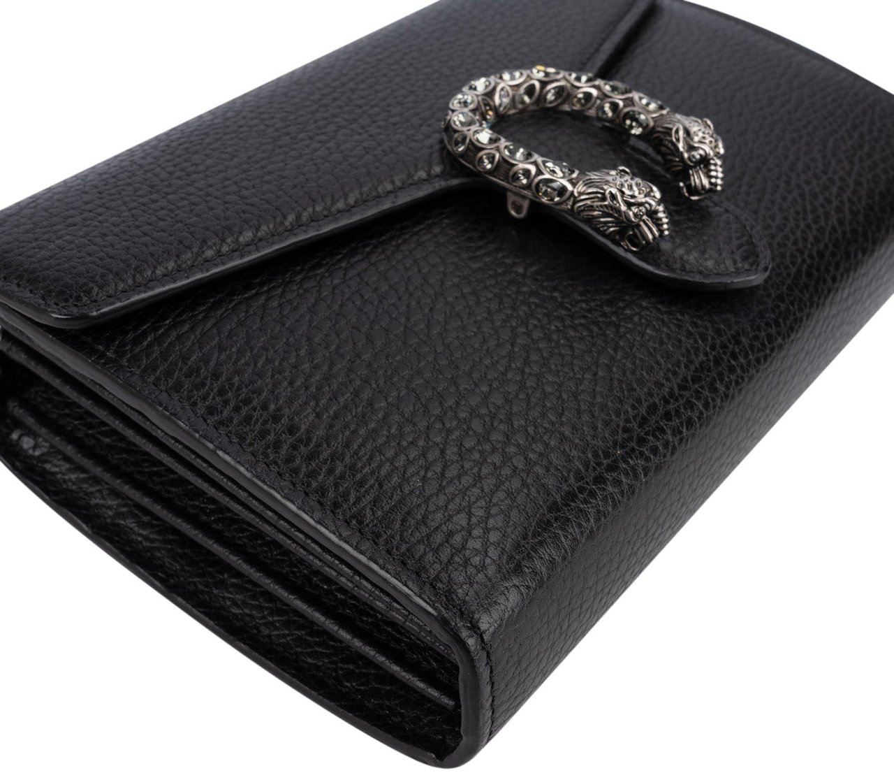 Gucci Grained Leather Dionysus Crystal Super Mini Crossbody Bag Zwart