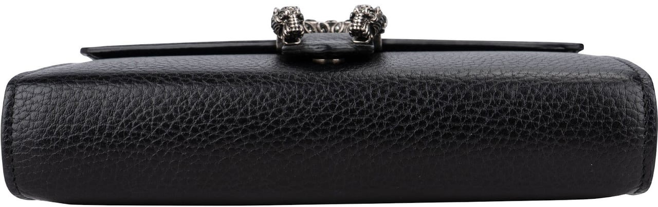 Gucci Grained Leather Dionysus Crystal Super Mini Crossbody Bag Zwart