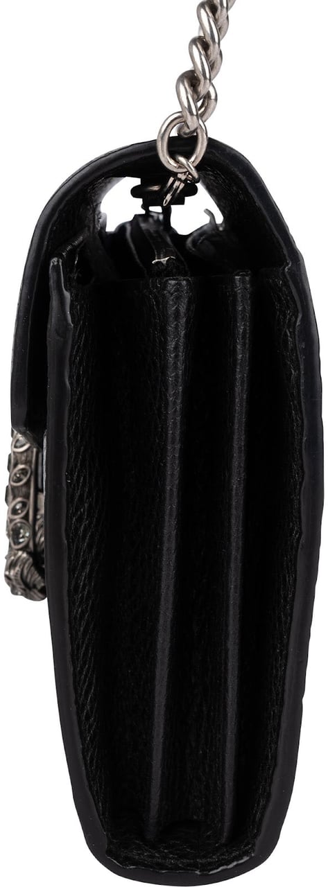 Gucci Grained Leather Dionysus Crystal Super Mini Crossbody Bag Zwart