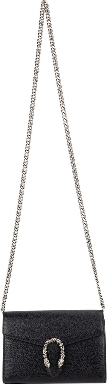 Gucci Grained Leather Dionysus Crystal Super Mini Crossbody Bag Zwart