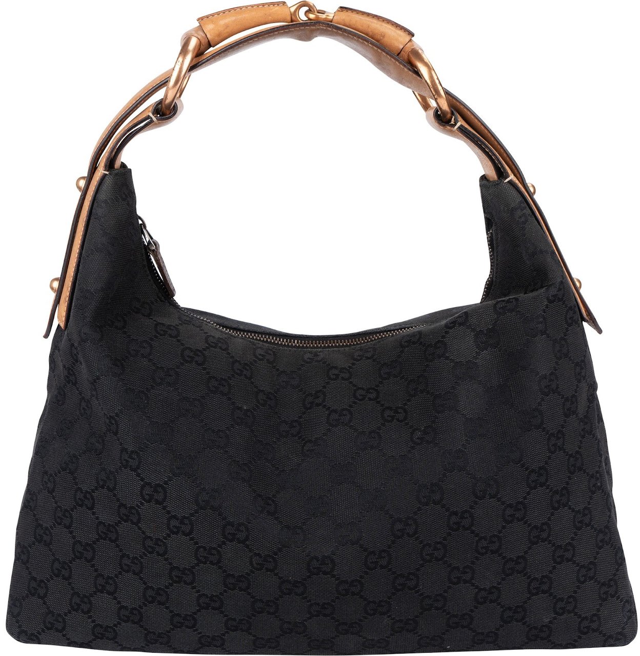Gucci Monogram GG Canvas Horsebit Hobo Shoulder Bag Zwart