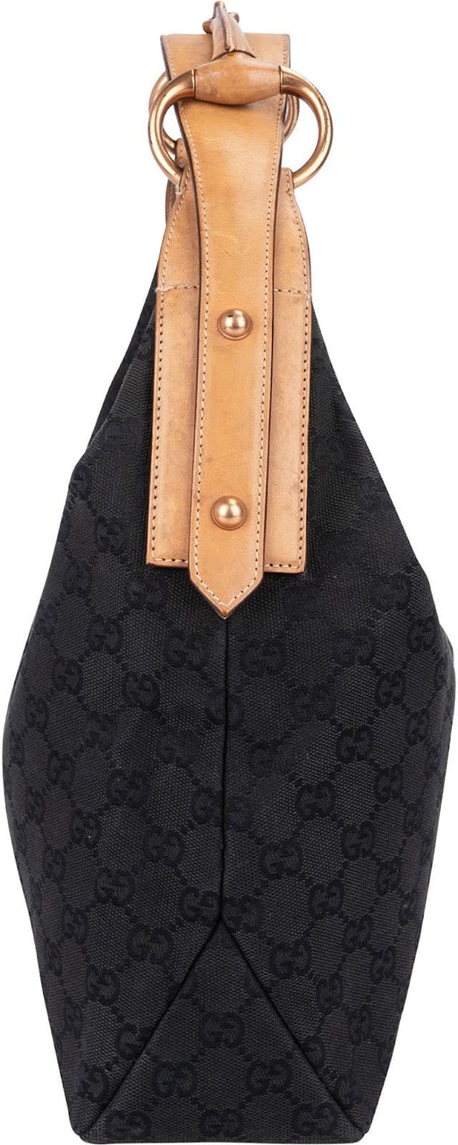 Gucci Monogram GG Canvas Horsebit Hobo Shoulder Bag Zwart