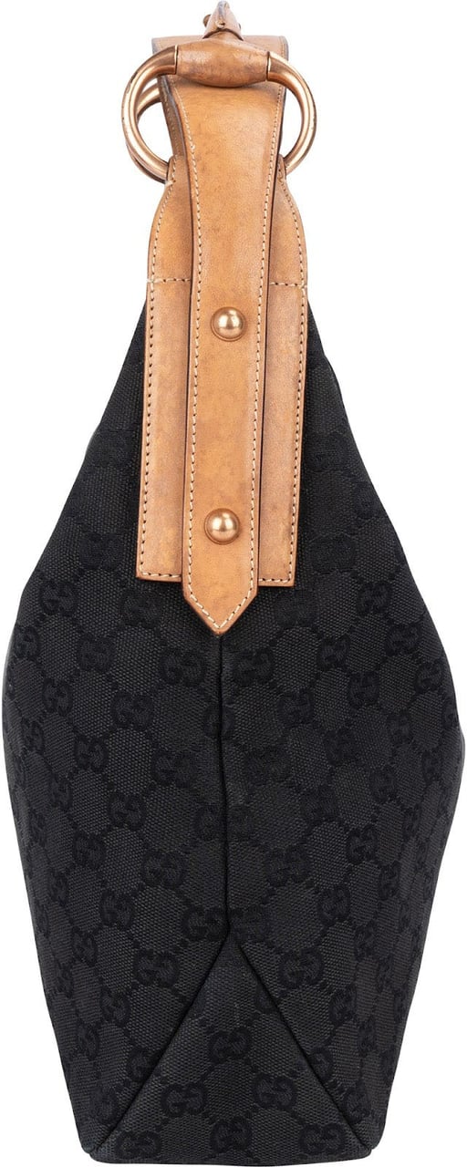 Gucci Monogram GG Canvas Horsebit Hobo Shoulder Bag Zwart