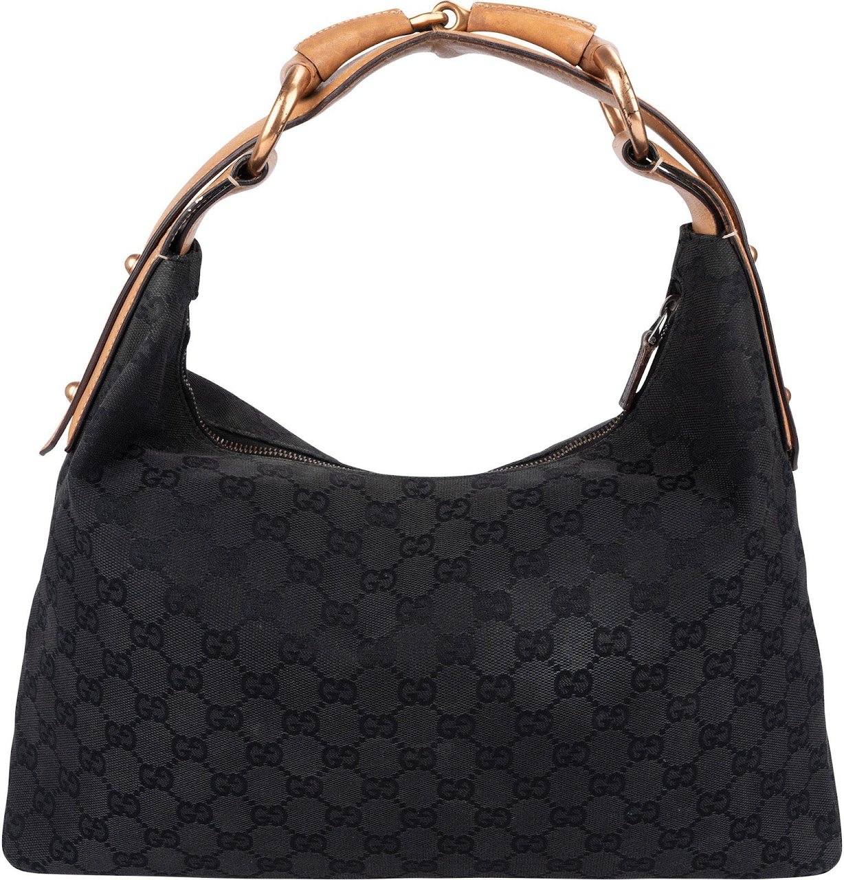 Gucci Monogram GG Canvas Horsebit Hobo Shoulder Bag Zwart