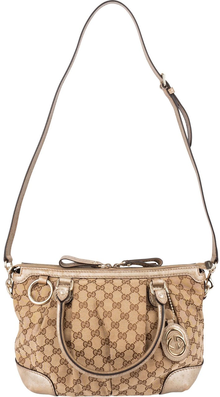 Gucci Monogram GG Canvas Sukey Satchel Handbag Beige