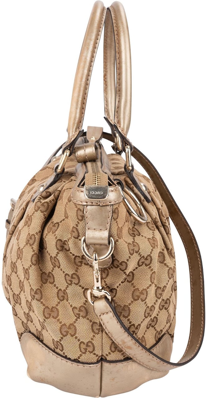 Gucci Monogram GG Canvas Sukey Satchel Handbag Beige