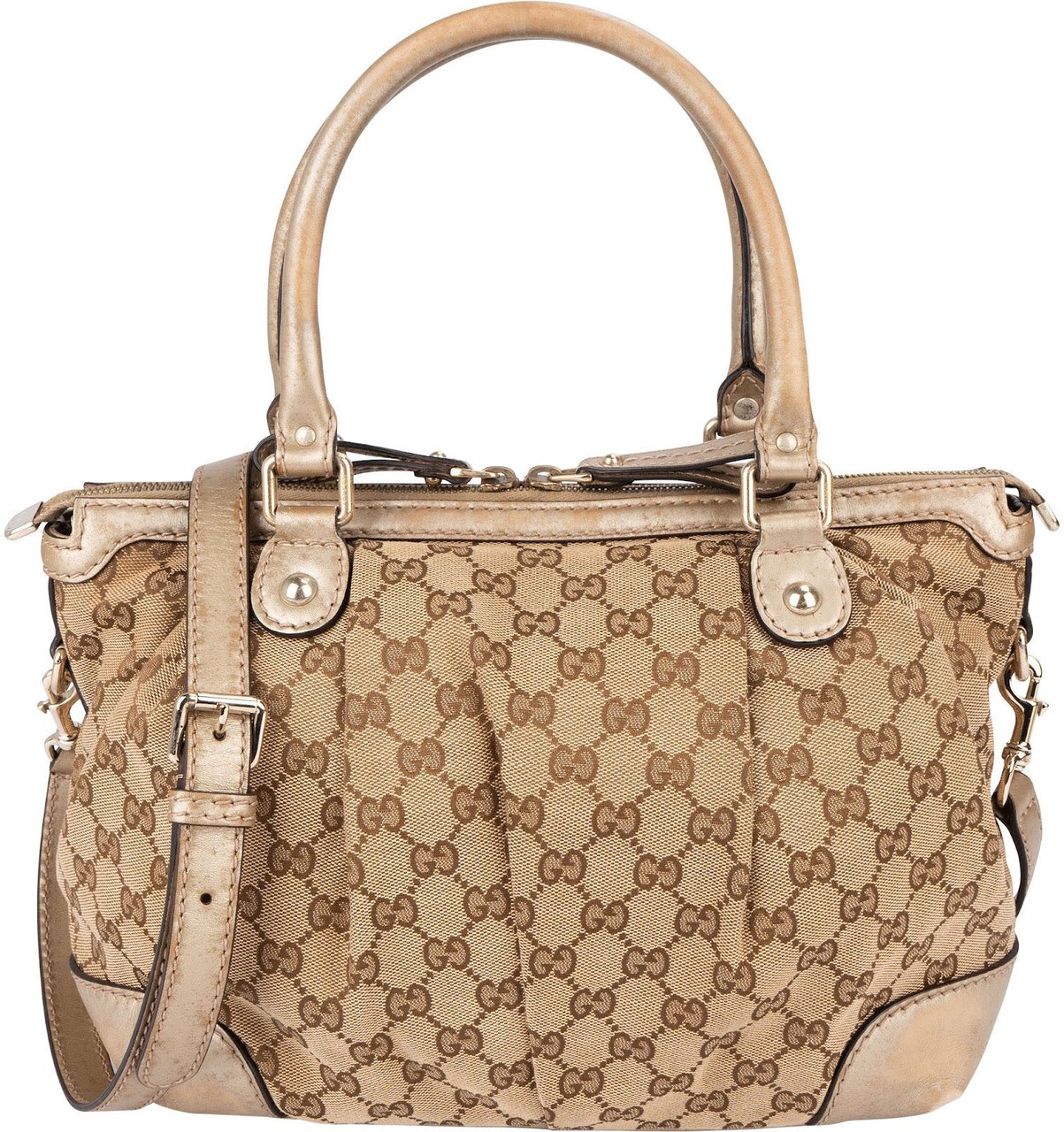 Gucci Monogram GG Canvas Sukey Satchel Handbag Beige