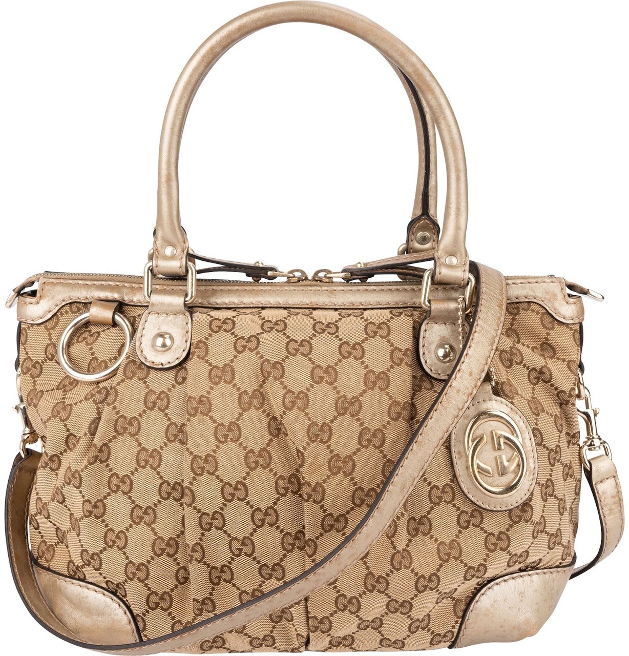 Gucci Monogram GG Canvas Sukey Satchel Handbag Beige