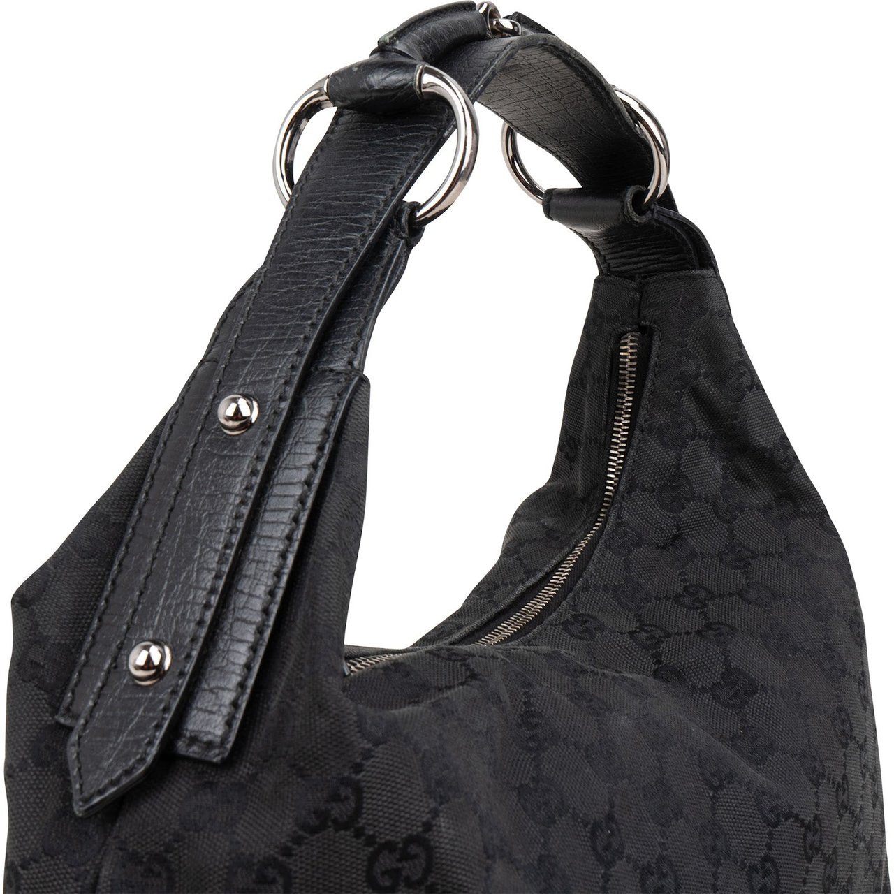 Gucci Monogram GG Canvas Horse Bit Hobo Handbag Zwart