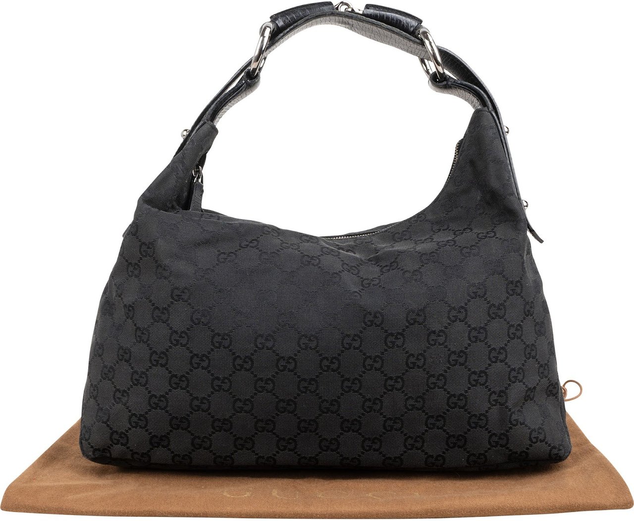 Gucci Monogram GG Canvas Horse Bit Hobo Handbag Zwart