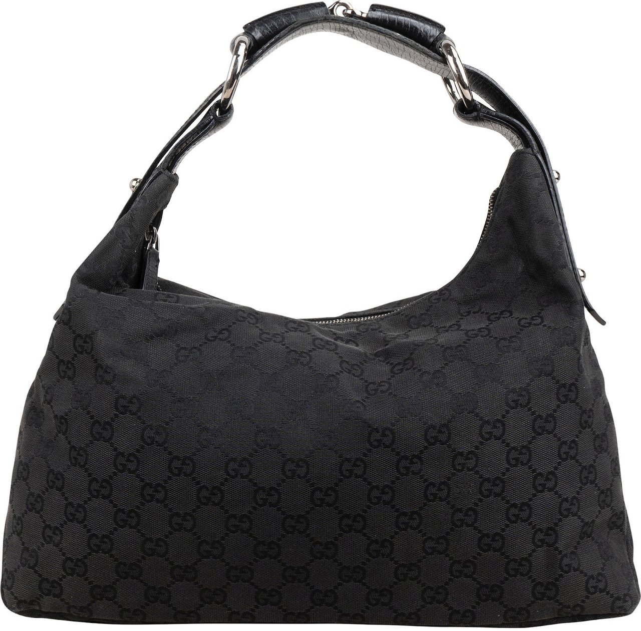 Gucci Monogram GG Canvas Horse Bit Hobo Handbag Zwart