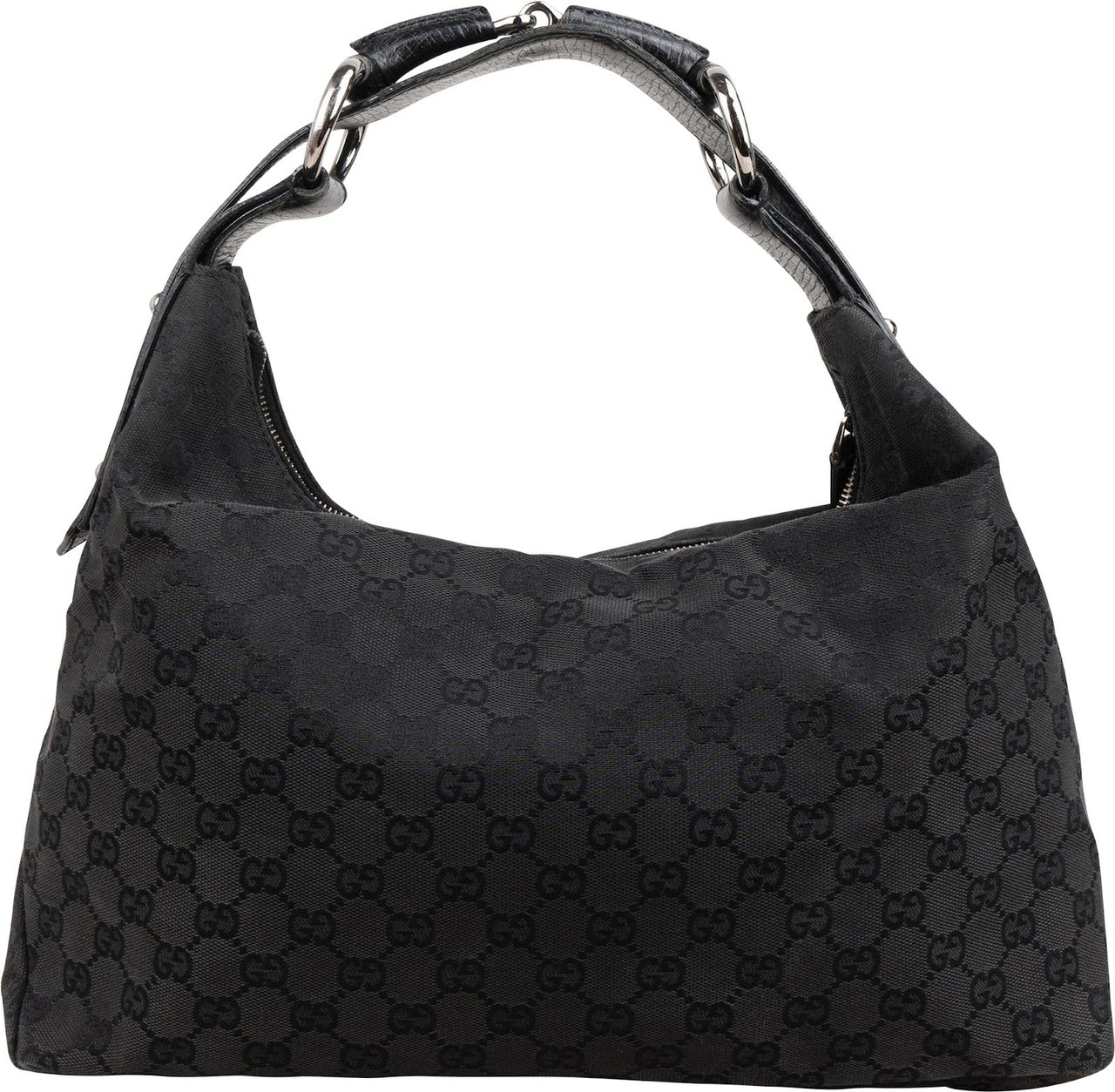 Gucci Monogram GG Canvas Horse Bit Hobo Handbag Zwart