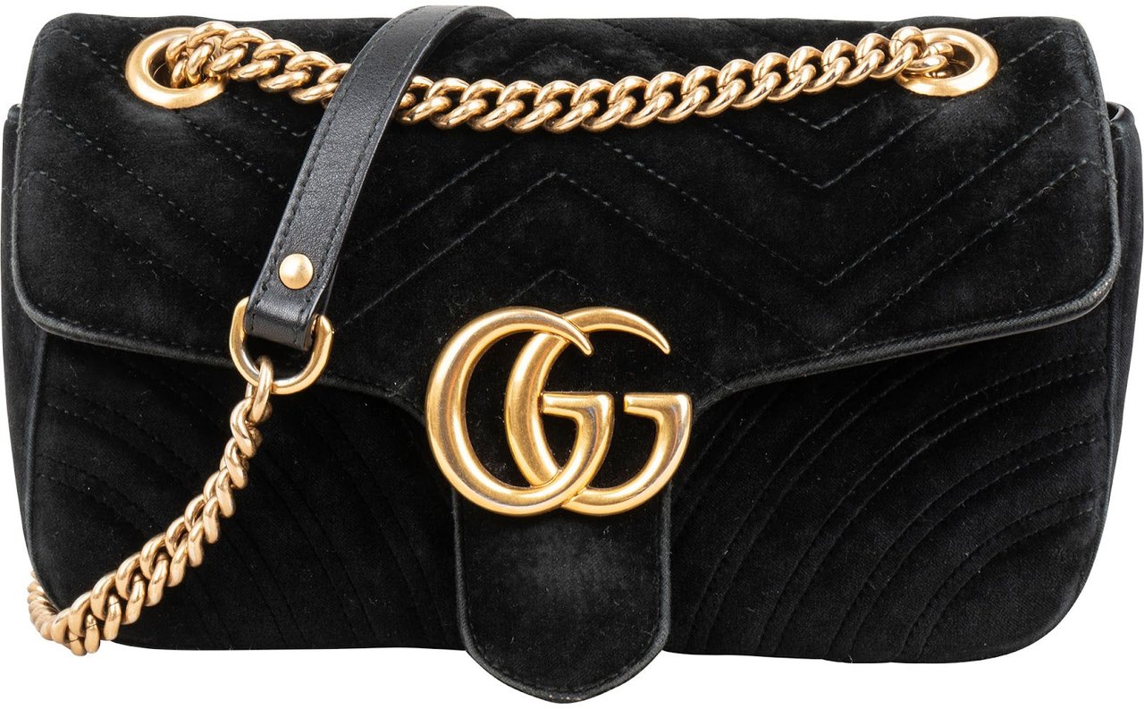 Gucci Matelassé Velvet GG Marmont Crossbody Bag Zwart