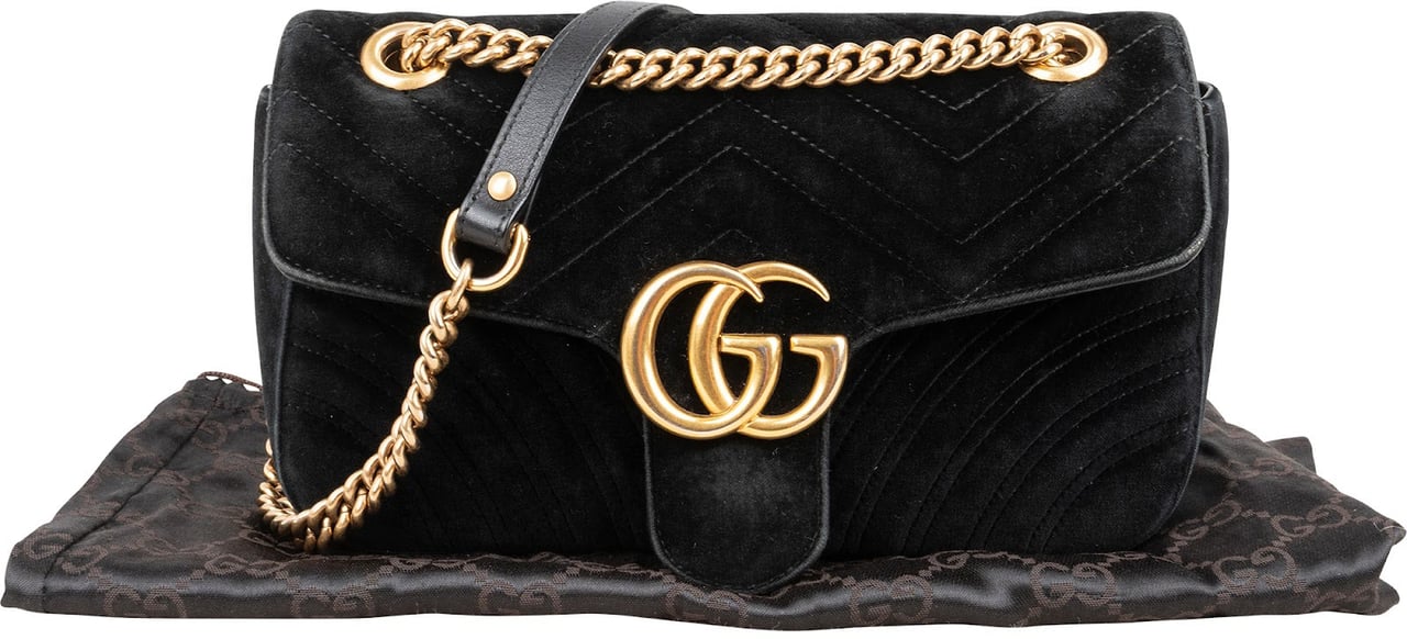 Gucci Matelassé Velvet GG Marmont Crossbody Bag Zwart