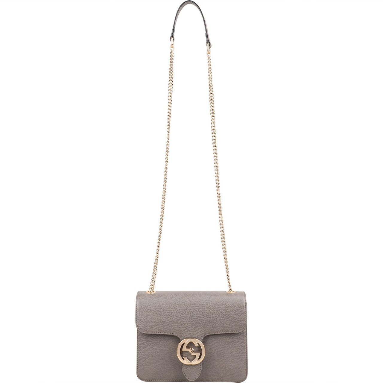 Gucci Pebbled Leather Small Interlocking GG Crossbody Bag Donkergrijs