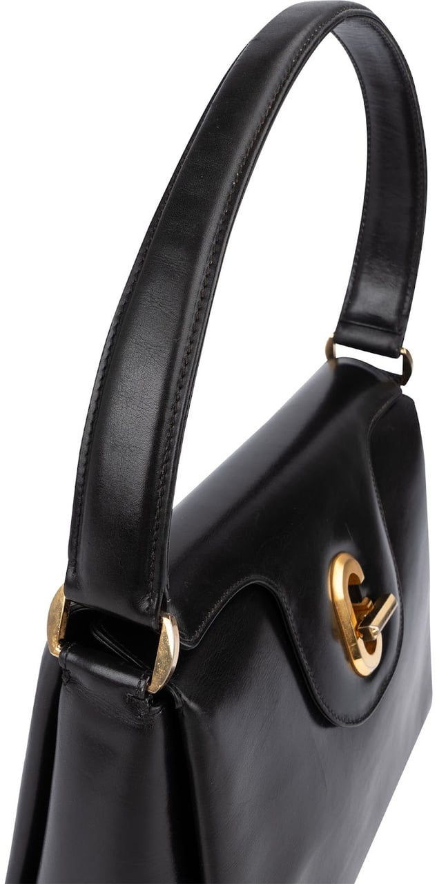 Gucci Black Leather Vintage G Turnlock Flap Handbag Zwart