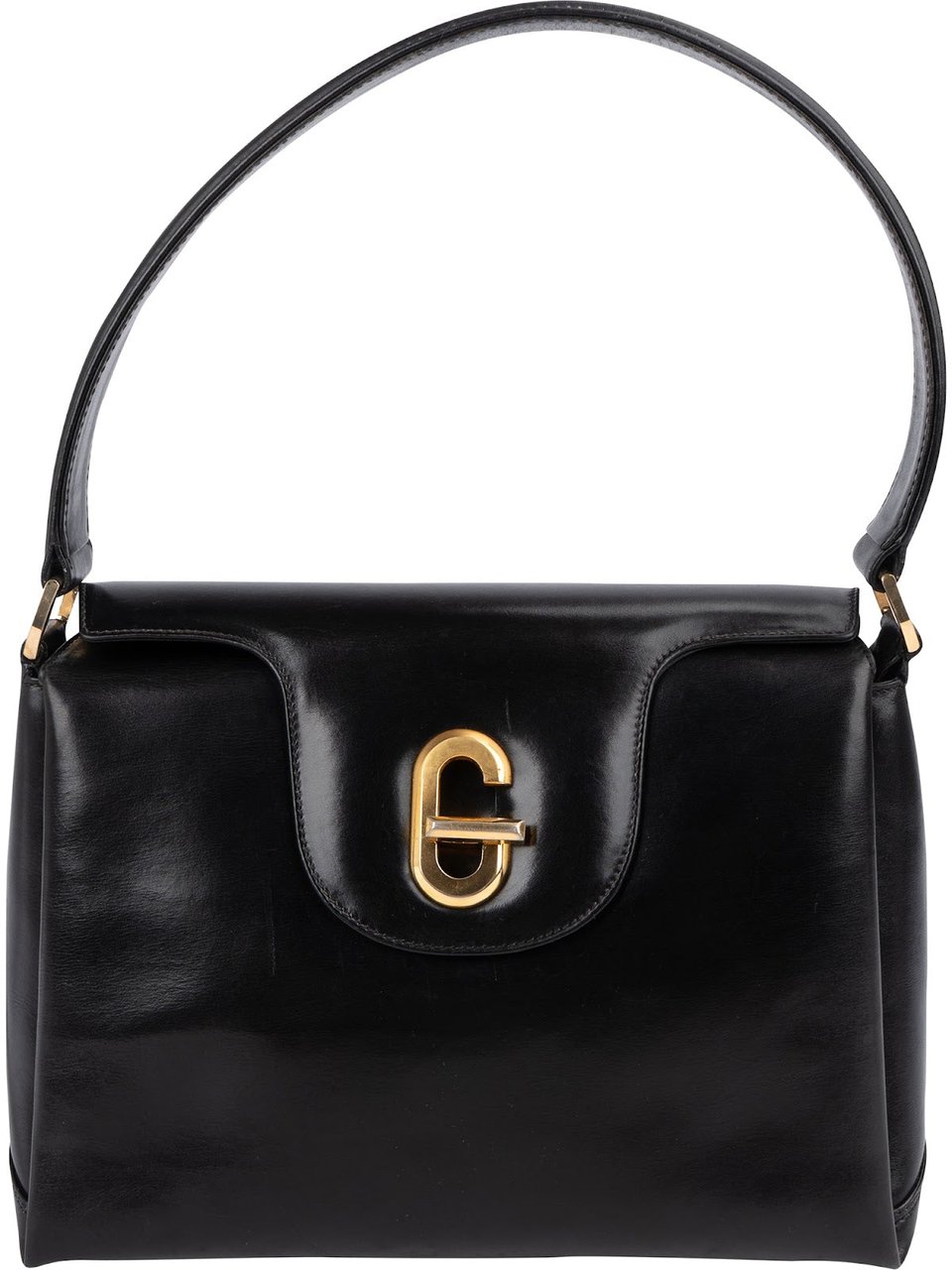 Gucci Black Leather Vintage G Turnlock Flap Handbag Zwart