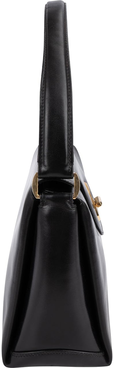 Gucci Black Leather Vintage G Turnlock Flap Handbag Zwart