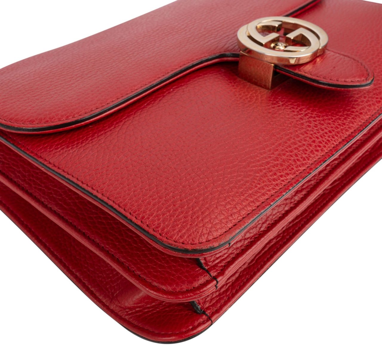 Gucci Pebbled Calfskin Interlocking GG Shoulder Crossbody Bag Rood