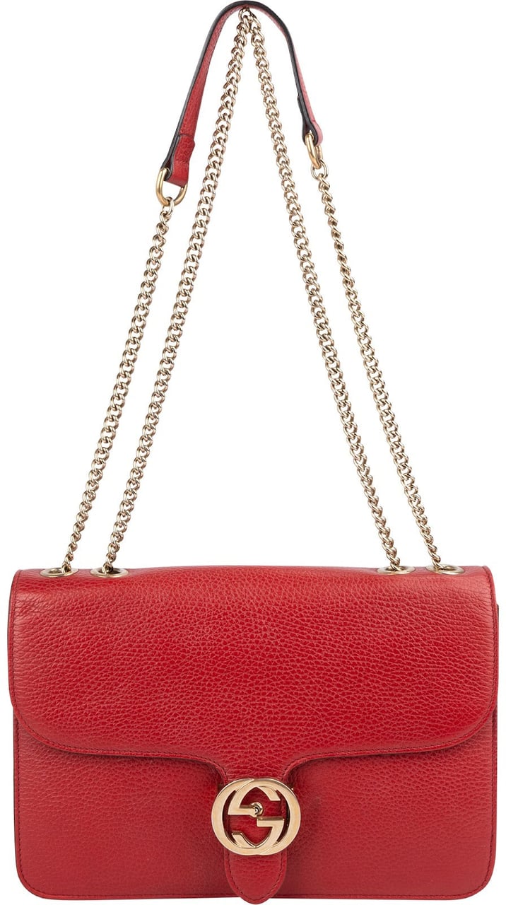 Gucci Pebbled Calfskin Interlocking GG Shoulder Crossbody Bag Rood