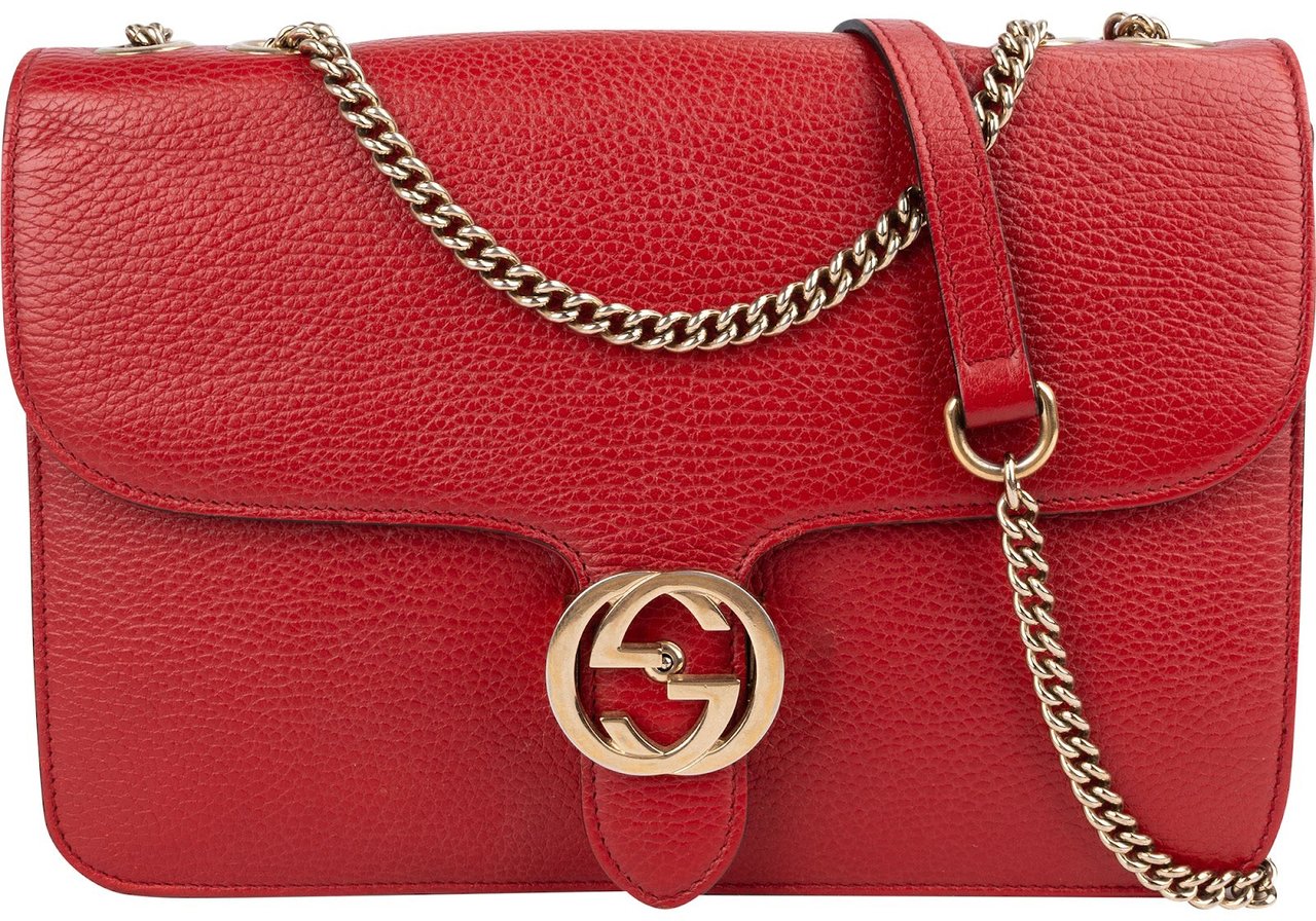 Gucci Pebbled Calfskin Interlocking GG Shoulder Crossbody Bag Rood