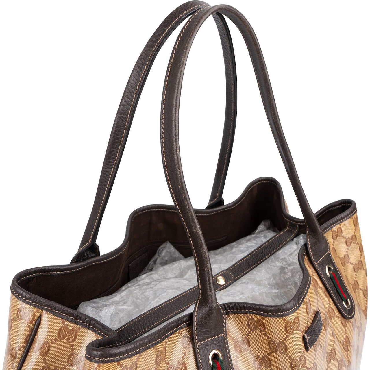 Gucci Monogram GG Crystal Princy Tote Shoulder Bag Bruin