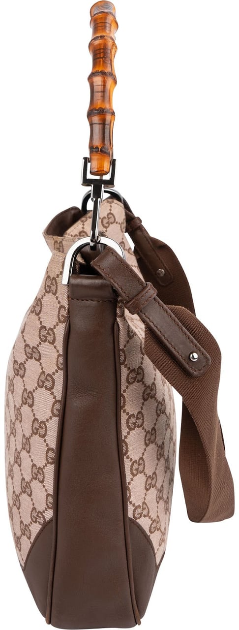 Gucci Monogram GG Canvas Bamboo Hobo Shoulder Bag Beige