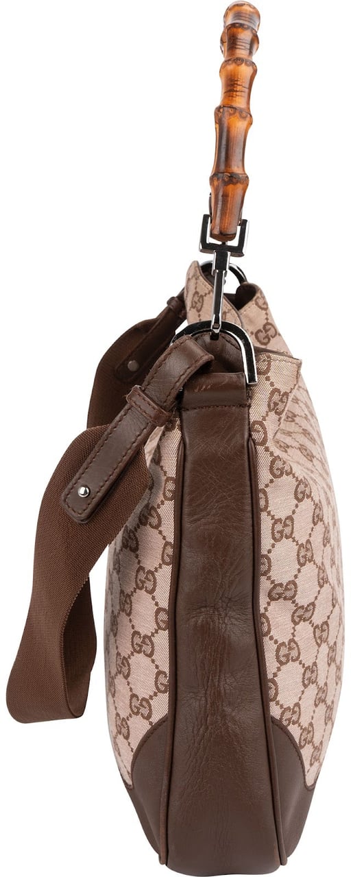 Gucci Monogram GG Canvas Bamboo Hobo Shoulder Bag Beige
