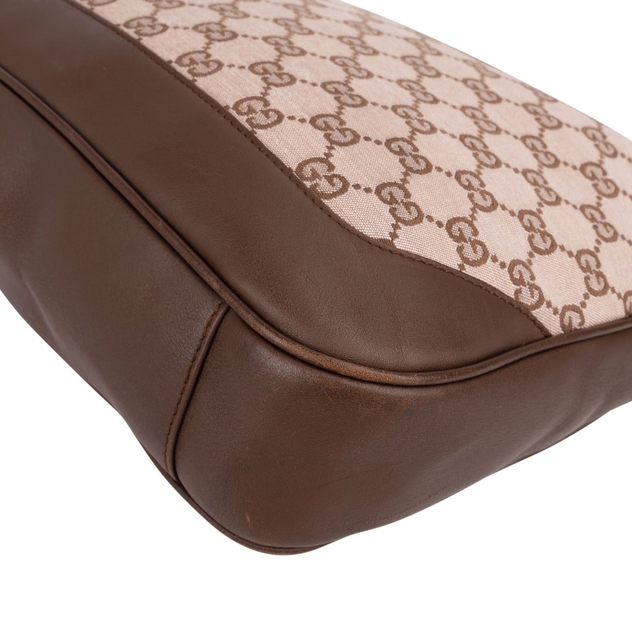 Gucci Monogram GG Canvas Bamboo Hobo Shoulder Bag Beige