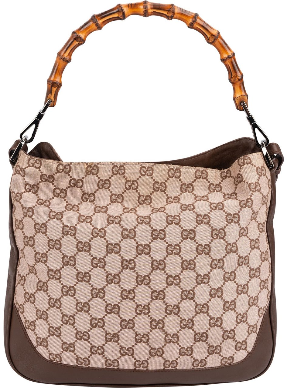 Gucci Monogram GG Canvas Bamboo Hobo Shoulder Bag Beige