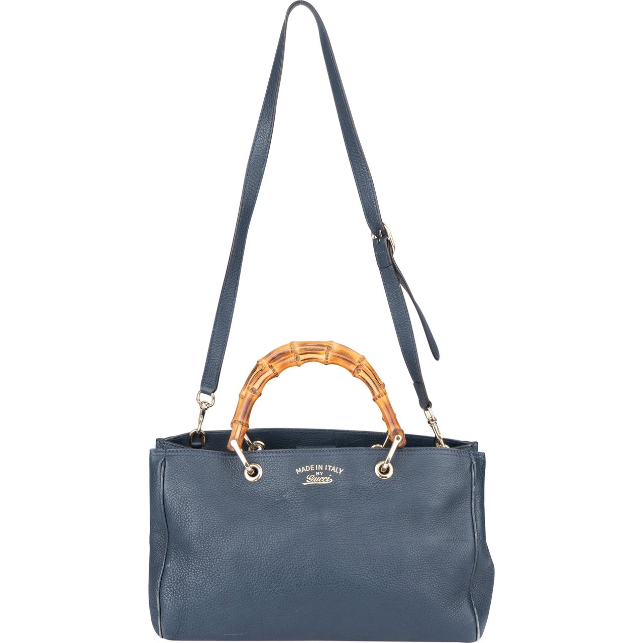 Gucci Gucci Blue Leather Bamboo Handbag Blauw