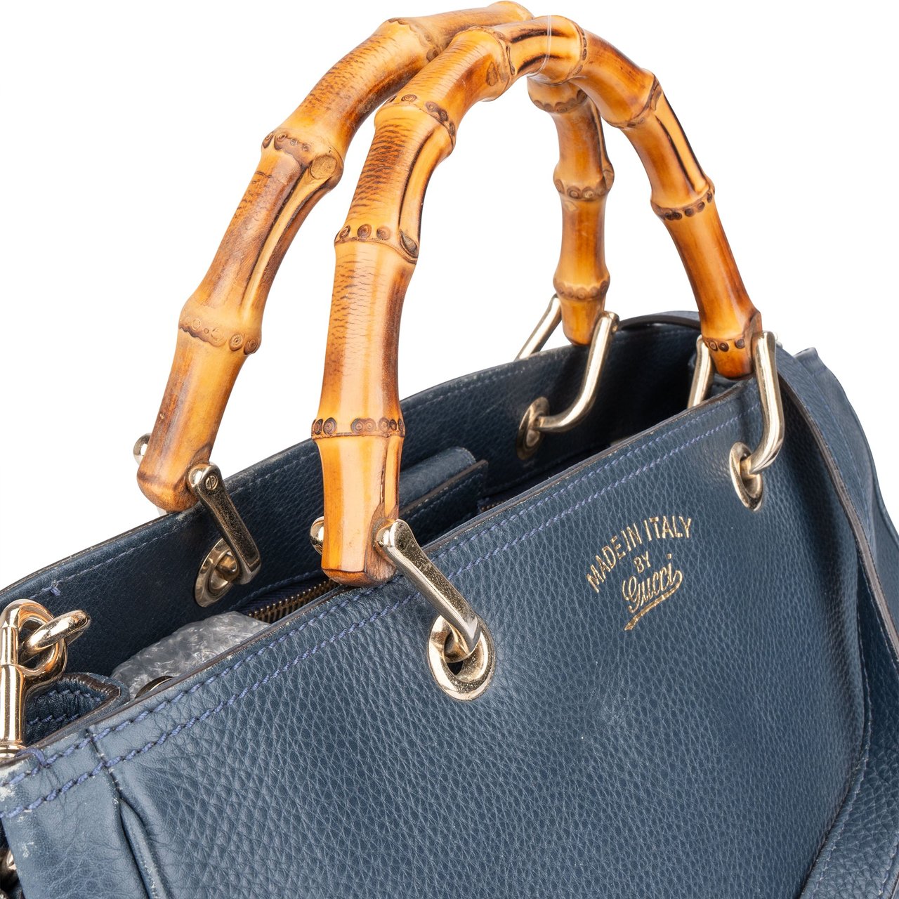 Gucci Gucci Blue Leather Bamboo Handbag Blauw