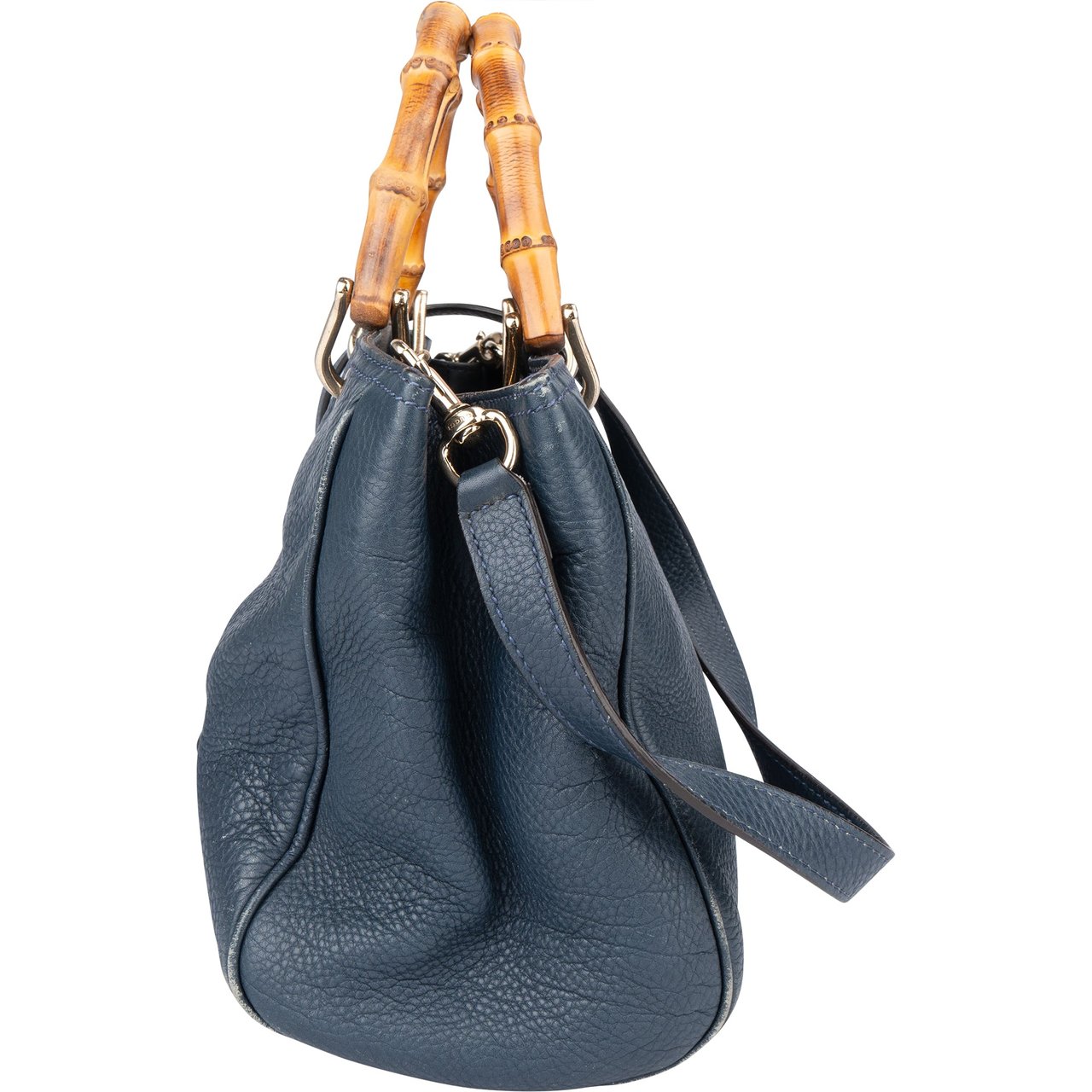 Gucci Gucci Blue Leather Bamboo Handbag Blauw