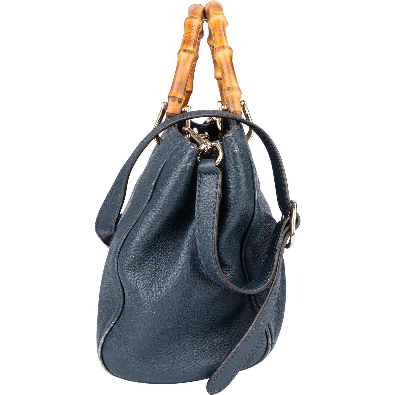 Gucci Gucci Blue Leather Bamboo Handbag Blauw