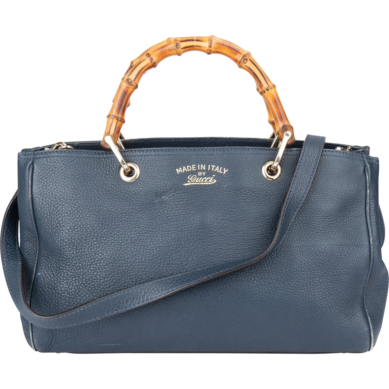 Gucci Gucci Blue Leather Bamboo Handbag Blauw