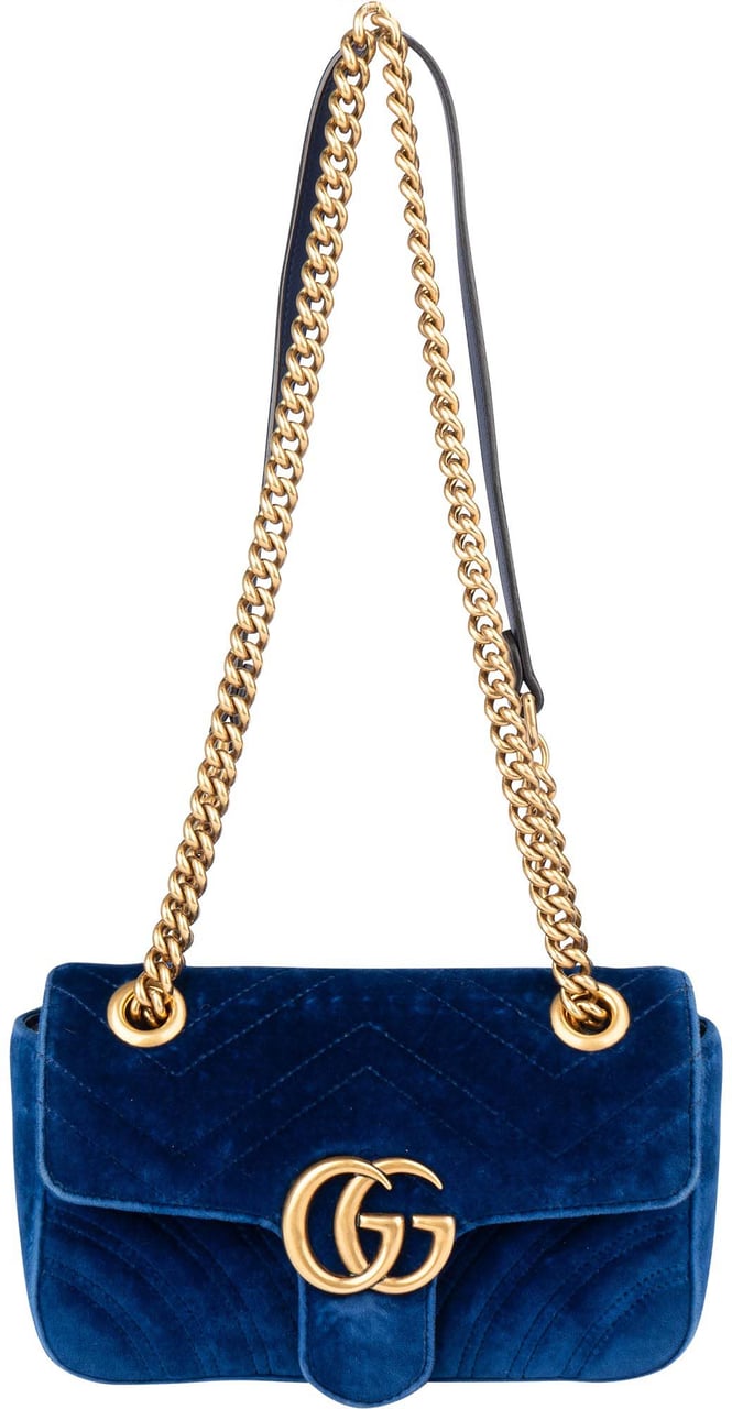 Gucci Gucci Blue Satin GG Marmont Crossbody Bag Blauw