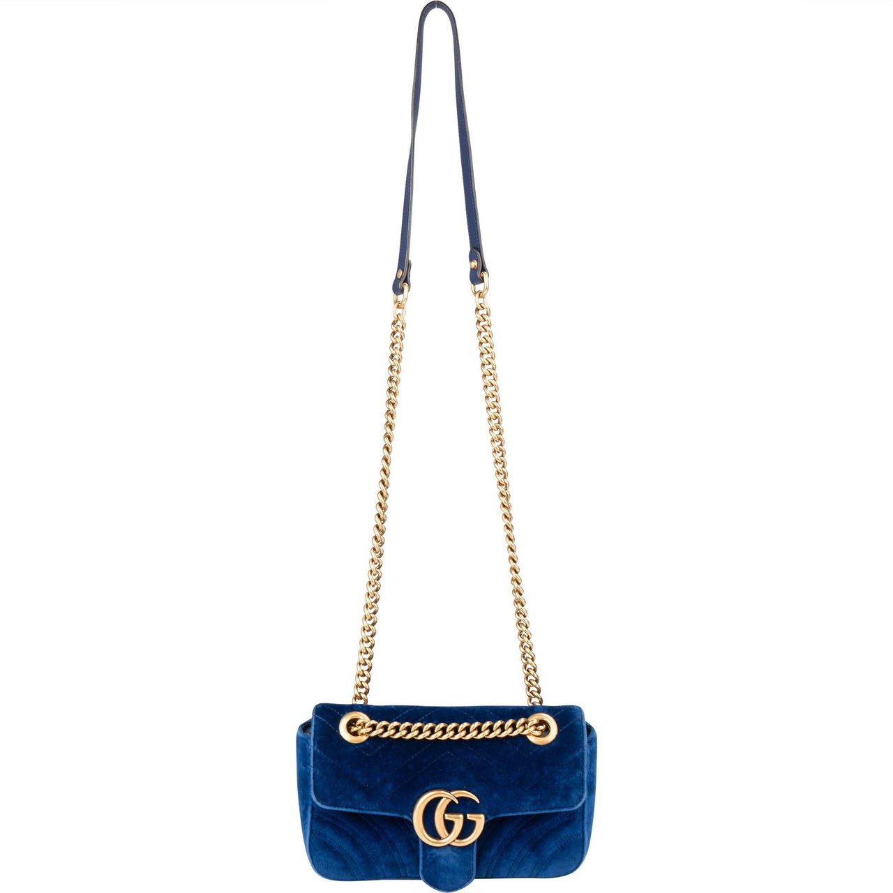 Gucci Gucci Blue Satin GG Marmont Crossbody Bag Blauw