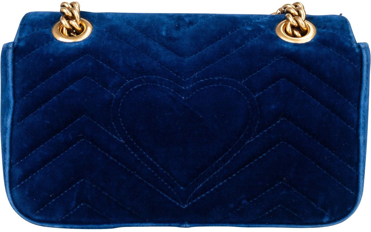 Gucci Gucci Blue Satin GG Marmont Crossbody Bag Blauw