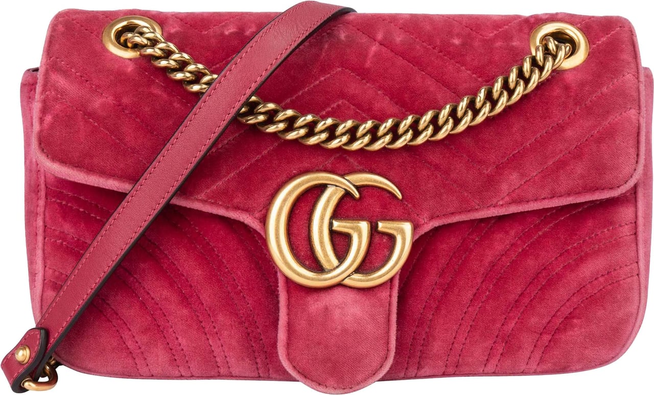 Gucci Gucci Pink Velvet GG Marmont Crossbody Bag Roze