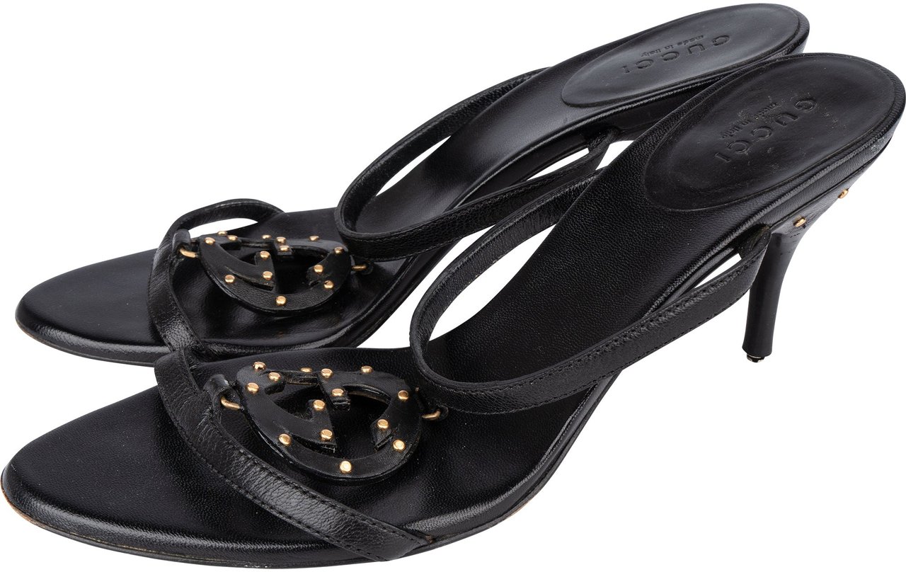 Gucci Gucci Black Leather GG Sandals (36) Divers