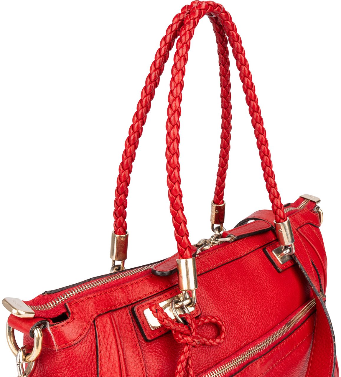 Gucci Gucci Red Leather Bamboo Handbag Divers