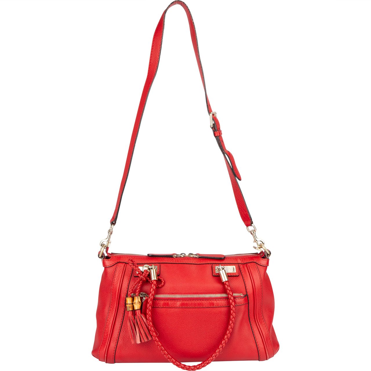 Gucci Gucci Red Leather Bamboo Handbag Divers