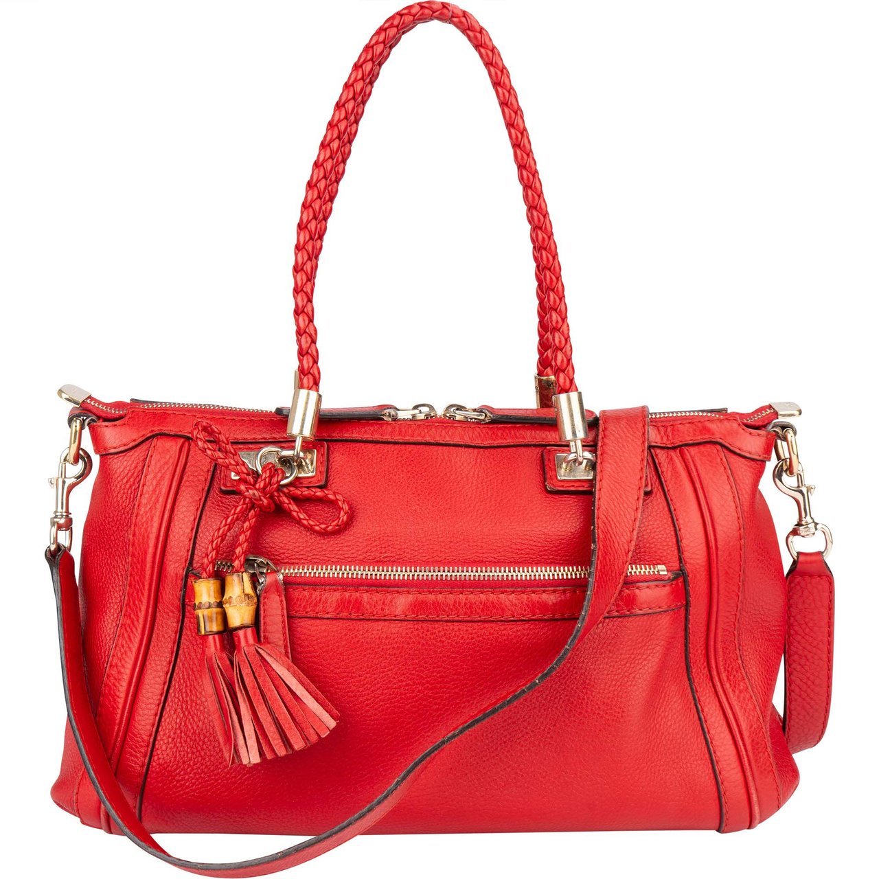 Gucci Gucci Red Leather Bamboo Handbag Divers