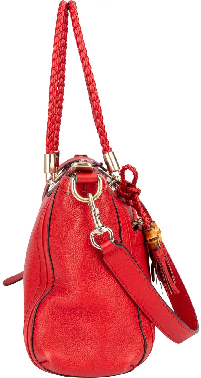 Gucci Gucci Red Leather Bamboo Handbag Divers