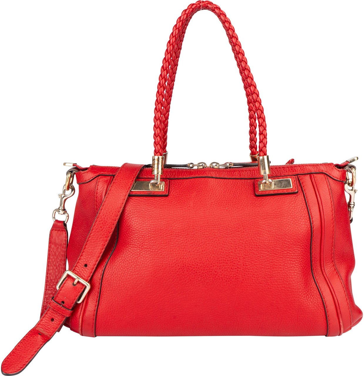 Gucci Gucci Red Leather Bamboo Handbag Divers