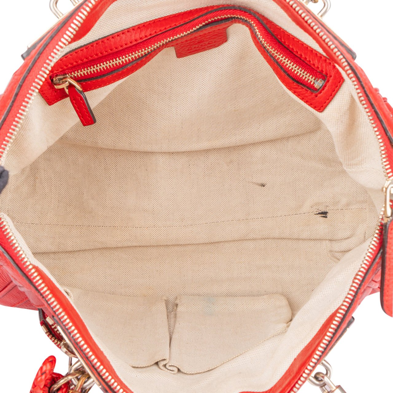 Gucci Gucci Red Leather Bamboo Handbag Divers