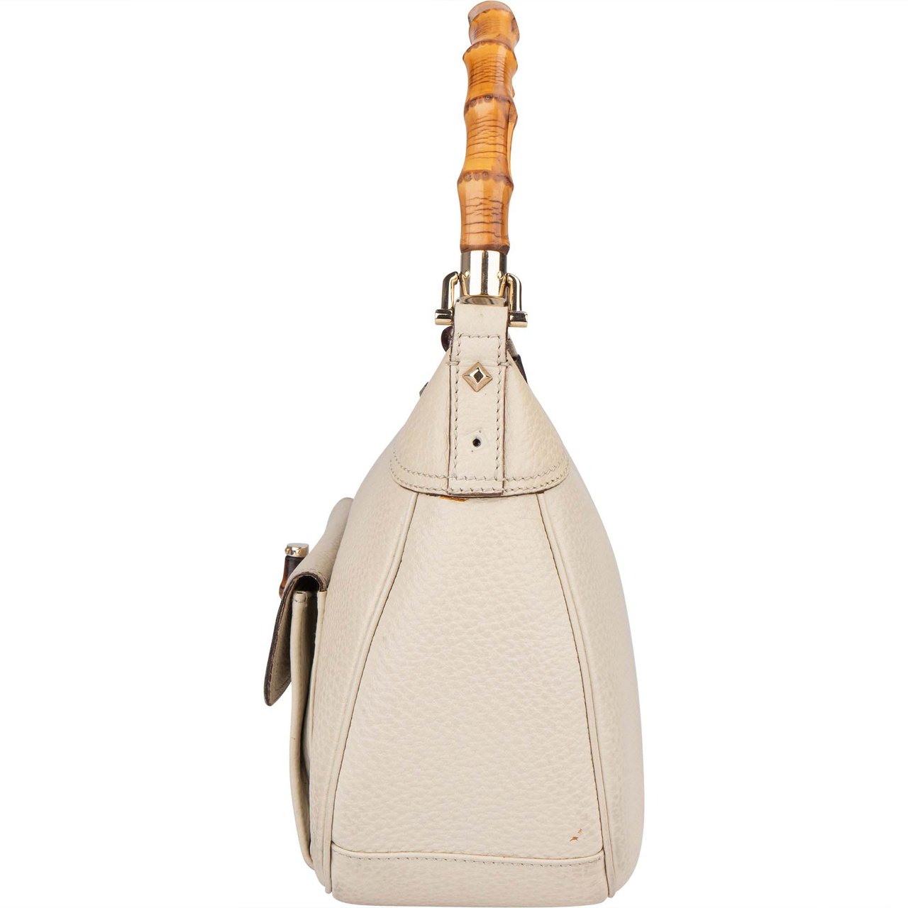 Gucci Gucci White Leather GG Monogram Bamboo Handbag Divers
